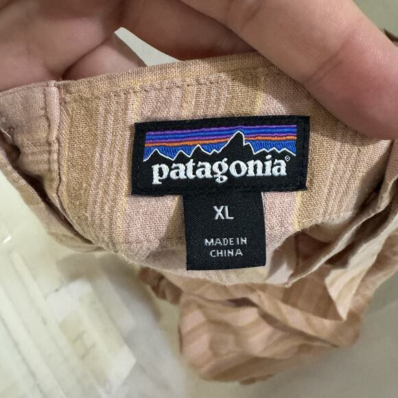 Patagonia W's Garden Island Dress Sz XL Peach Stripe Maxi Button Back Beachy - Picture 7 of 13